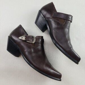 Code West Western Ankle Boot Womens 10 Brown Leather Pull On Buckle Cowgirl
